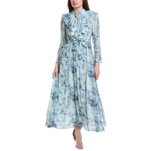 Nancy Yang Womens  Long Sleeves Maxi Dress, Blue